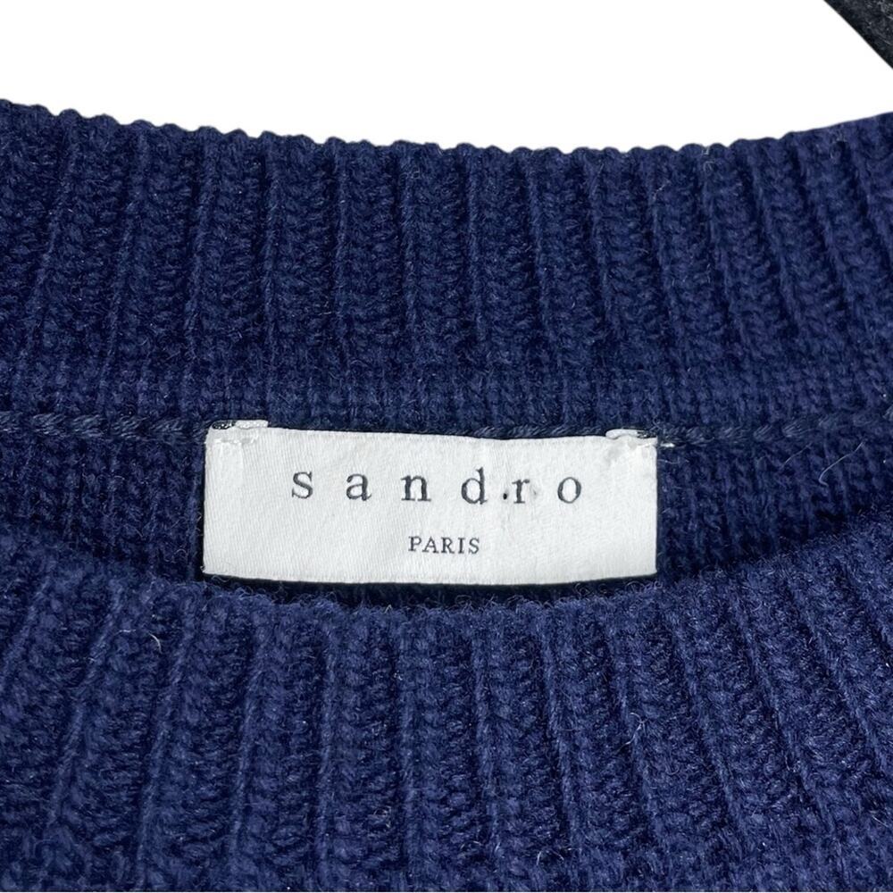 Sandro Paris Navy Blue White Wool Blend True Love Luciano Sweater - 2 Medium - Picture 5 of 13